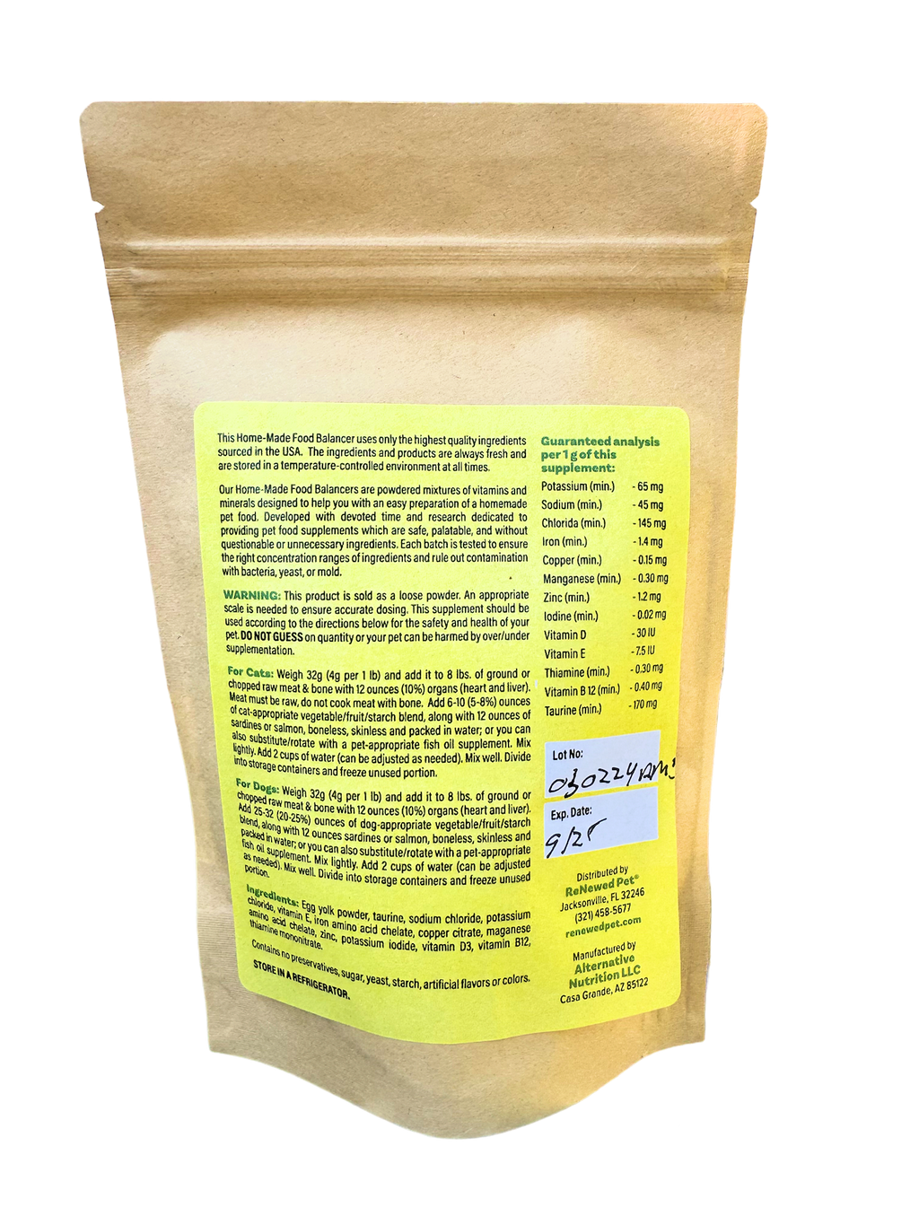 HOME-MADE PET FOOD SUPPLEMENT *For Raw Recipes WITH Bone*