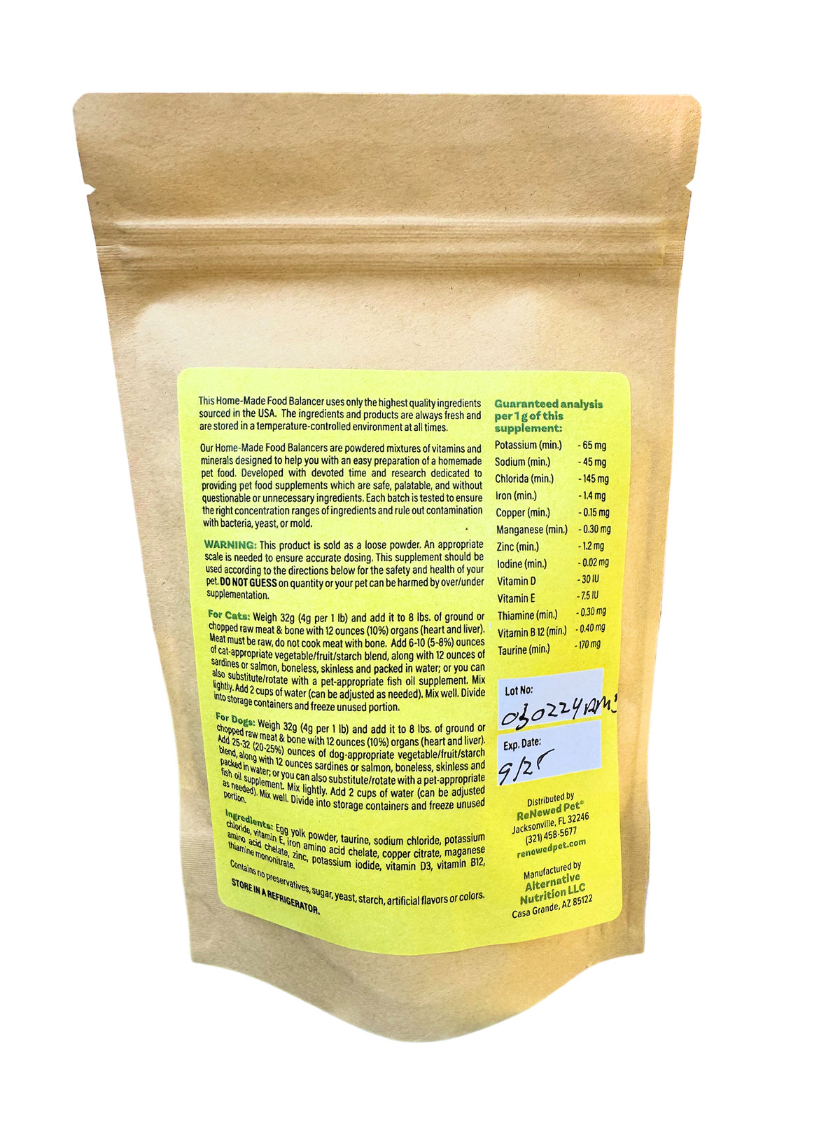 HOME-MADE PET FOOD SUPPLEMENT *For Raw Recipes WITH Bone*